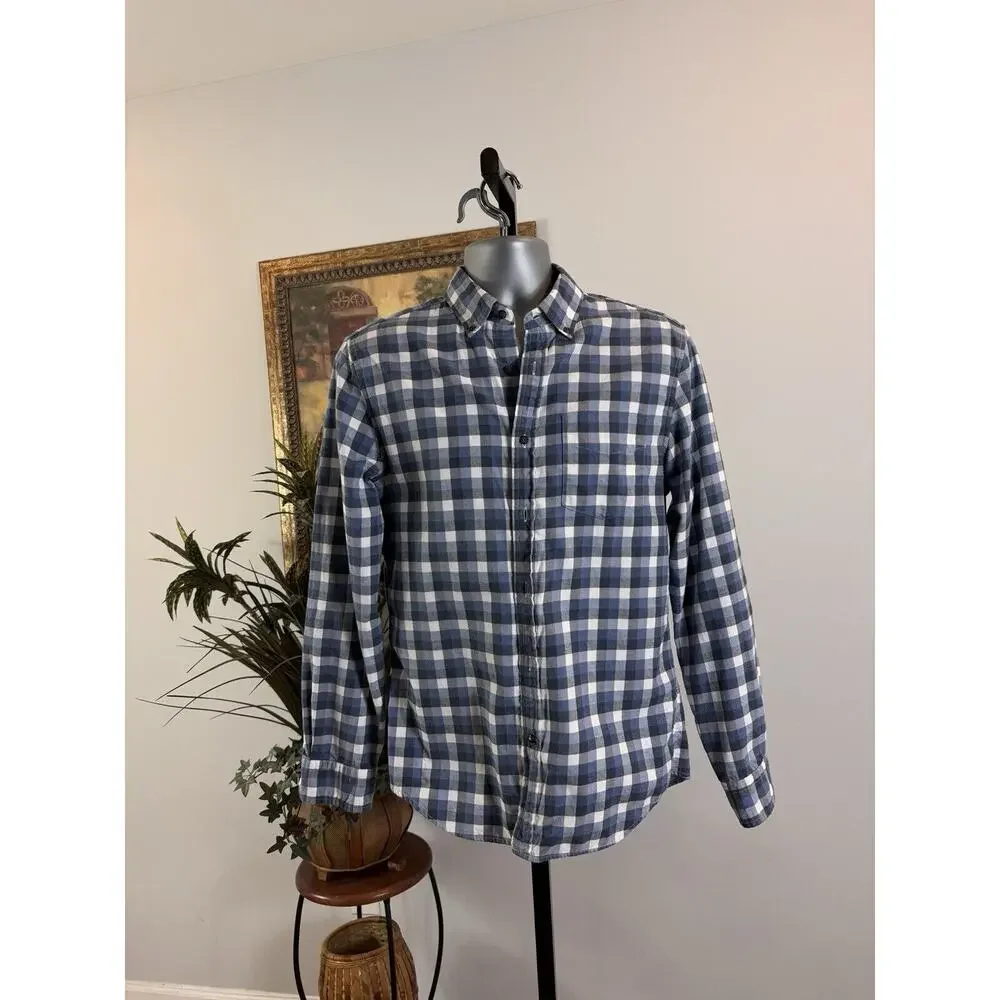 Banana Republic Slim Fit Men's Blue White Plaid Button Down Medium Long Sleeve